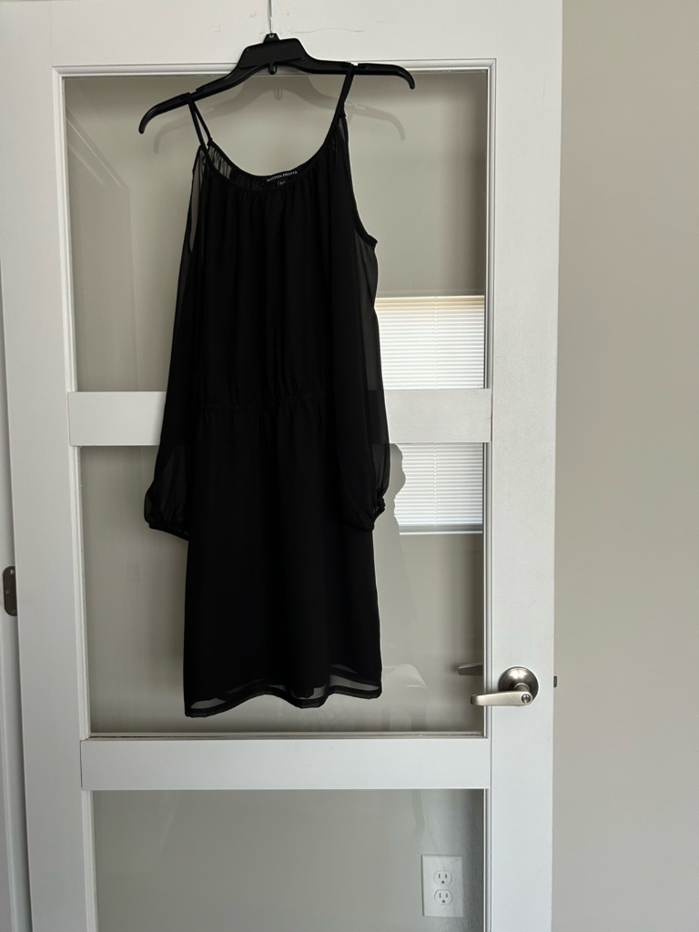 Boston Proper Black Cold-Shoulder Chiffon Long Sleeve Dress